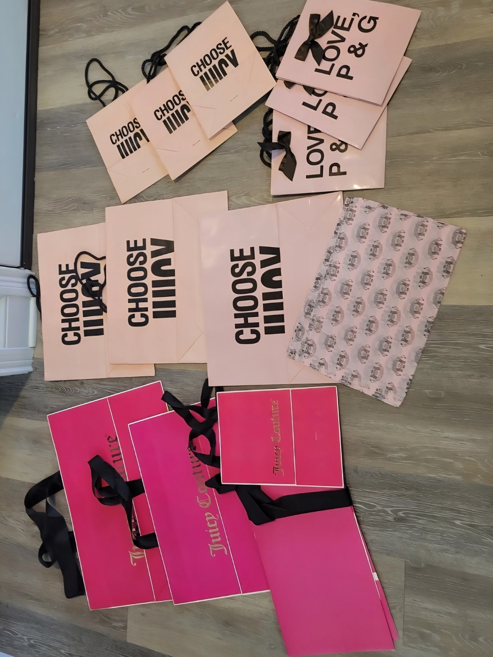 VINTAGE Y2K Juicy Couture Designer Logo Shopping Bags, Tissue And Gift Box